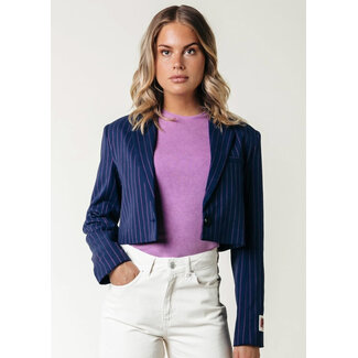 COLOURFUL REBEL Winoah Pinstripe Cropped Blazer Drank Blue
