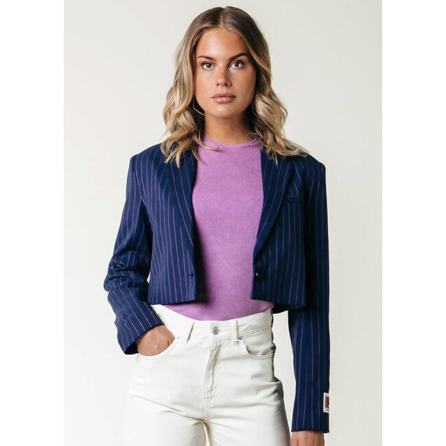 COLOURFUL REBEL Winoah Pinstripe Cropped Blazer Drank Blue