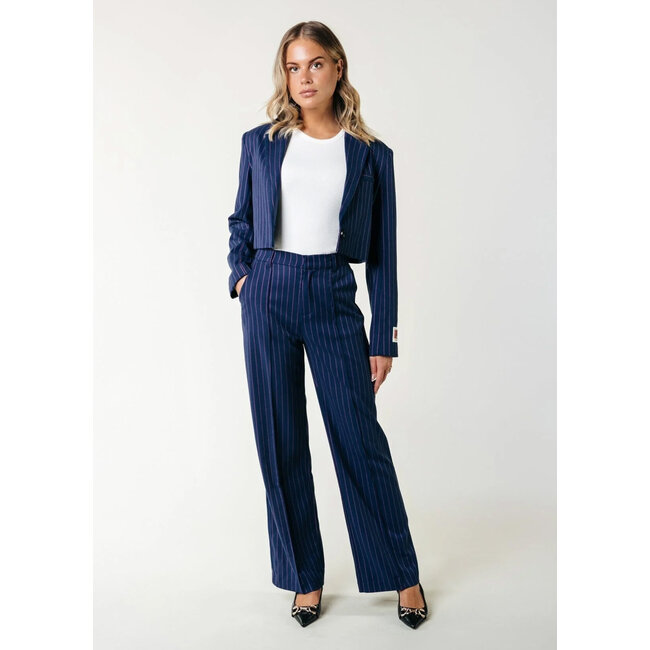 COLOURFUL REBEL Winoah Pinstripe Cropped Blazer Drank Blue