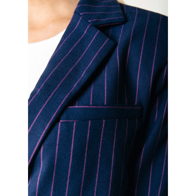 COLOURFUL REBEL Winoah Pinstripe Cropped Blazer Drank Blue