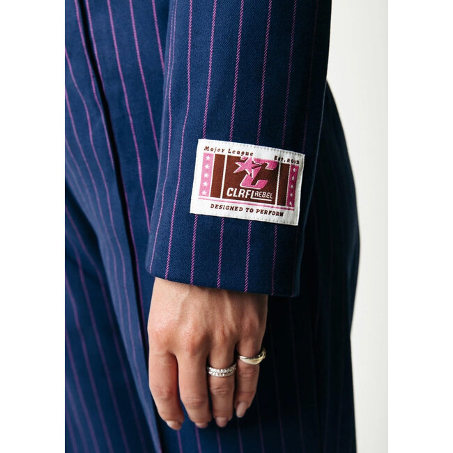 COLOURFUL REBEL Winoah Pinstripe Cropped Blazer Drank Blue