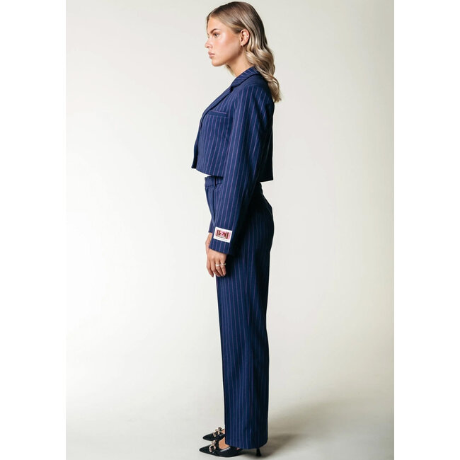 COLOURFUL REBEL Winoah Pinstripe Cropped Blazer Drank Blue