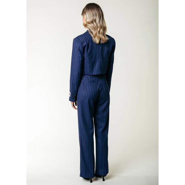 COLOURFUL REBEL Winoah Pinstripe Cropped Blazer Drank Blue