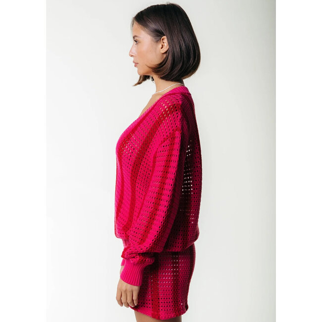 COLOURFUL REBEL Nolita Crochet Stripe Short Bright Pink