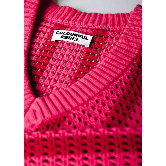 COLOURFUL REBEL Nolita Crochet Stripe Short Bright Pink