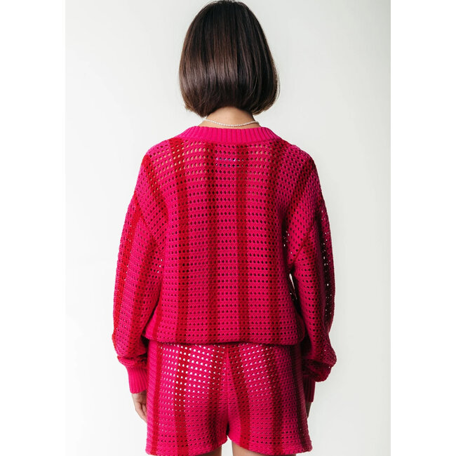 COLOURFUL REBEL Nolita Crochet Stripe Short Bright Pink
