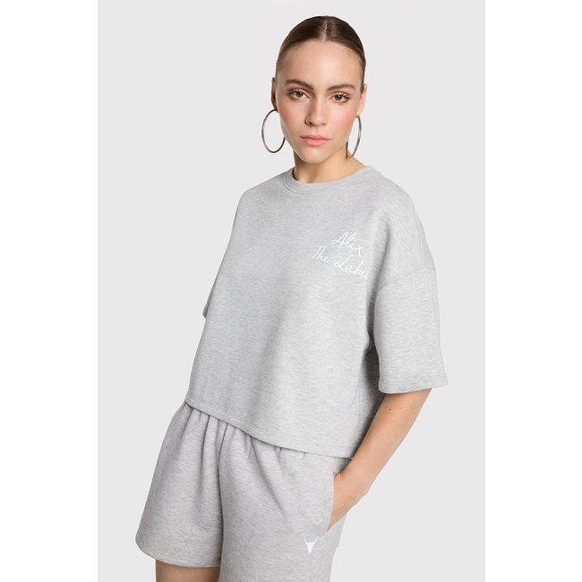 ALIX THE LABEL Knitted Sweat T-shirt Light Grey