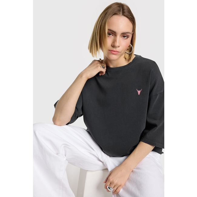 ALIX THE LABEL Knitted Print T-shirt Charcoal Grey