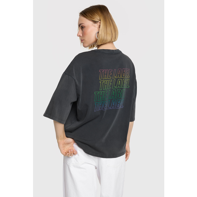 ALIX THE LABEL Knitted Print T-shirt Charcoal Grey