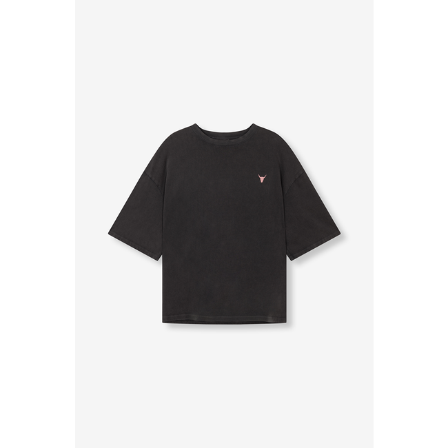 ALIX THE LABEL Knitted Print T-shirt Charcoal Grey