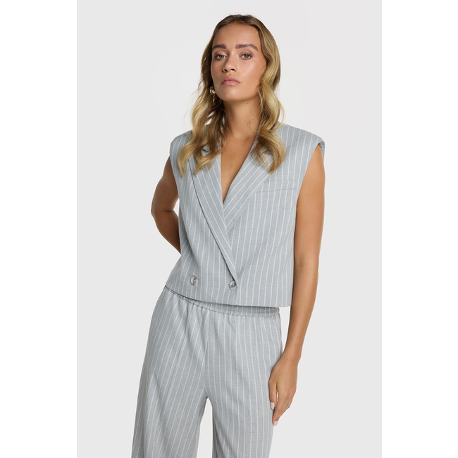ALIX THE LABEL Woven Pinstripe Waistcoat Light Grey