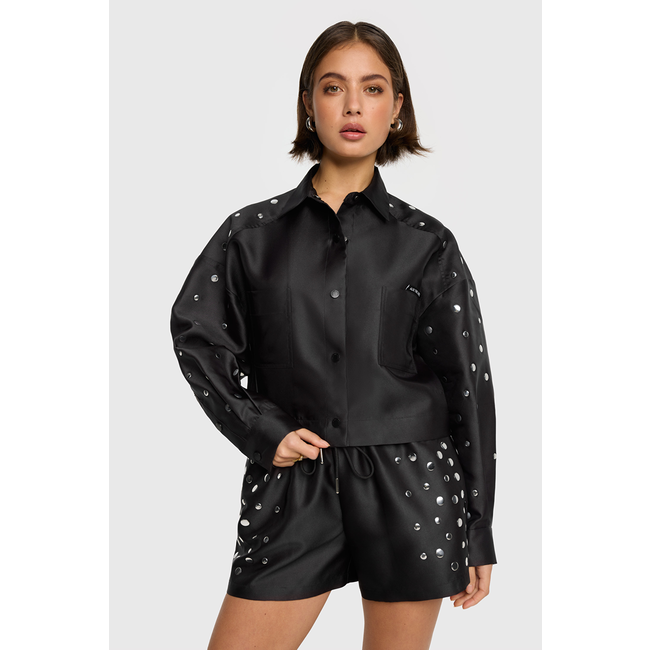 ALIX THE LABEL Woven Studs Cropped Blouse Black