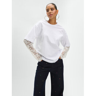 REFINED DEPARTMENT Teddy  Lace Sleeve Shirt White