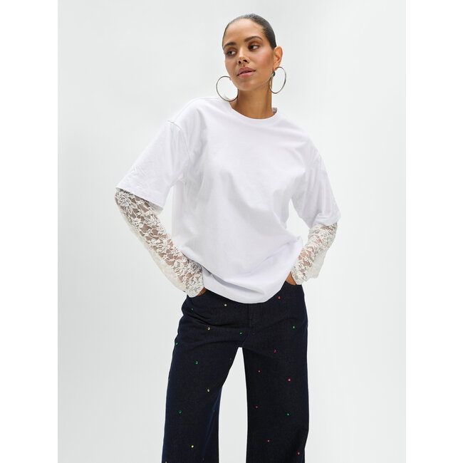 REFINED DEPARTMENT Teddy  Lace Sleeve Shirt White
