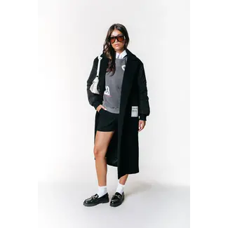 COLOURFUL REBEL Ada Contrast Wool long Coat Black