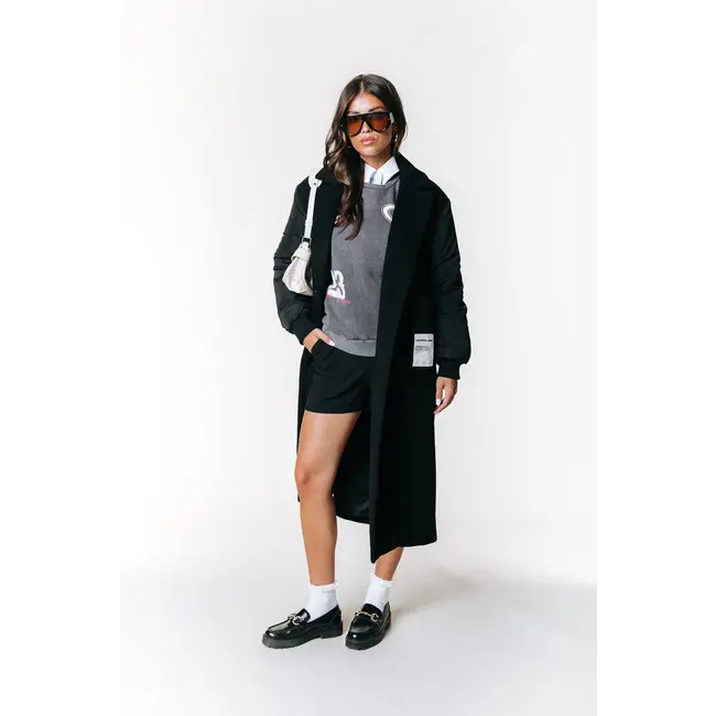 COLOURFUL REBEL Ada Contrast Wool long Coat Black