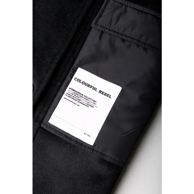 COLOURFUL REBEL Ada Contrast Wool long Coat Black