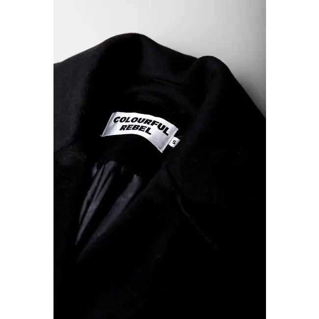 COLOURFUL REBEL Ada Contrast Wool long Coat Black