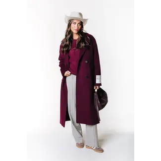COLOURFUL REBEL Zania Double Breasted Wool Long Coat Burgundy