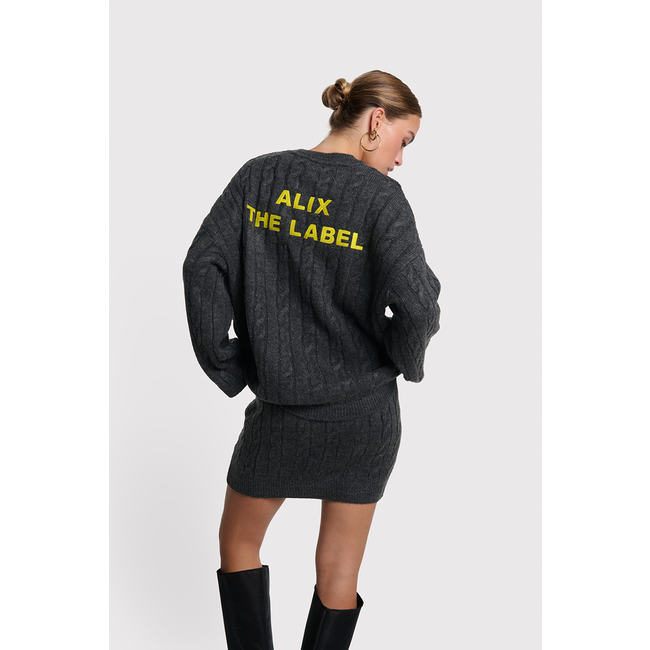 ALIX THE LABEL Knitted Cable Jumper Atracite Melange