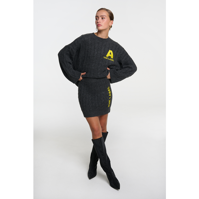 ALIX THE LABEL Knitted Cable Skirt Antracite Melange