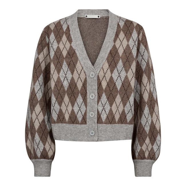 CO'COUTURE Row Check Cardigan Walnut