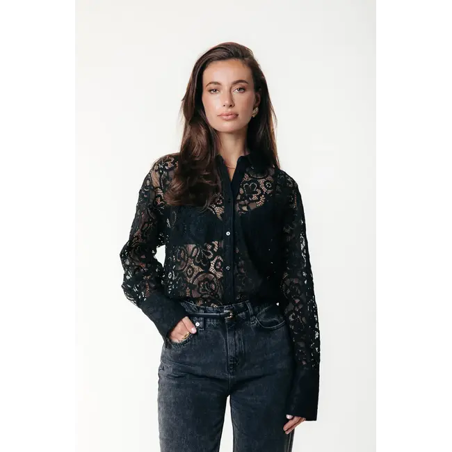 COLOURFUL REBEL Talia Rebel Lace Blouse Black