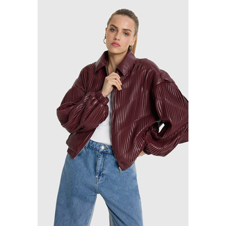 ALIX THE LABEL Pleated Faux Leather Bomber