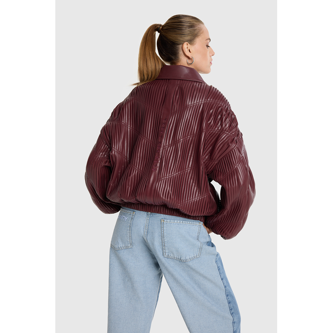ALIX THE LABEL Pleated Faux Leather Bomber