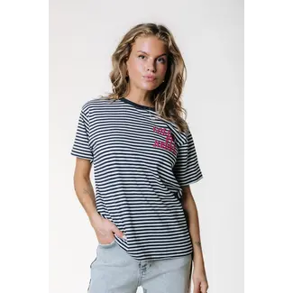 COLOURFUL REBEL Striped Logo Tee Deep Blue