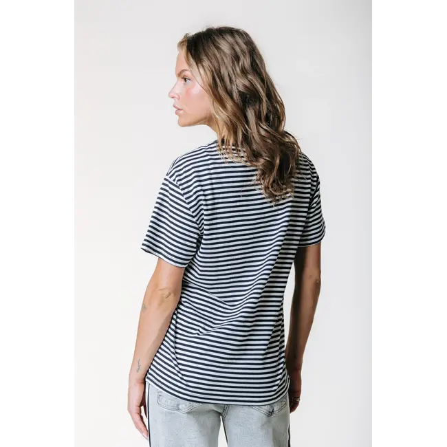COLOURFUL REBEL Striped Logo Tee Deep Blue