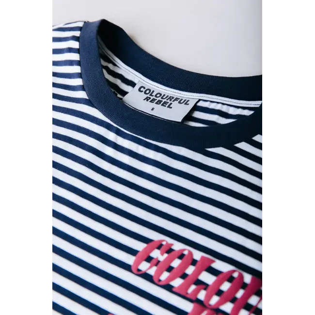COLOURFUL REBEL Striped Logo Tee Deep Blue