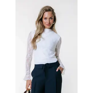 COLOURFUL REBEL Nena Lace High Neck Top Off White