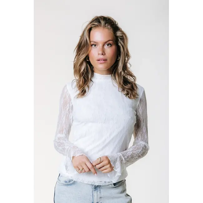 COLOURFUL REBEL Nena Lace High Neck Top Off White