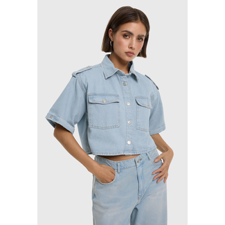 ALIX THE LABEL Flowy Denim Shortsleeve Blouse
