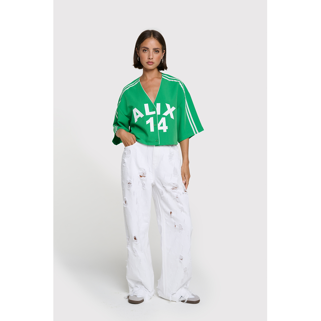ALIX THE LABEL Cropped Baseball Shirt Bright Green