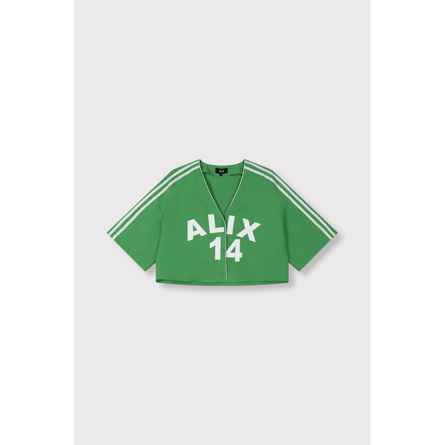 ALIX THE LABEL Cropped Baseball Shirt Bright Green