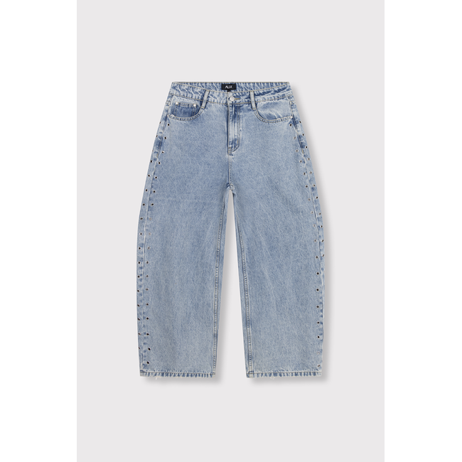 ALIX THE LABEL Studded Barrel Denim Pants Light Blue Denim