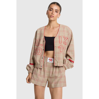 ALIX THE LABEL Woven Sporty Check Bomber Sand