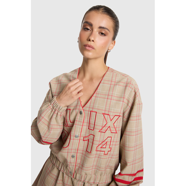 ALIX THE LABEL Woven Sporty Check Bomber Sand