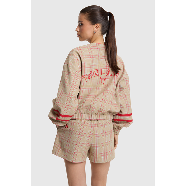 ALIX THE LABEL Woven Sporty Check Bomber Sand