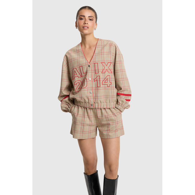 ALIX THE LABEL Woven Sporty Check Bomber Sand