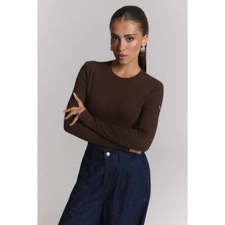 ALIX THE LABEL Rib Longsleeve Shirt Warm Brown