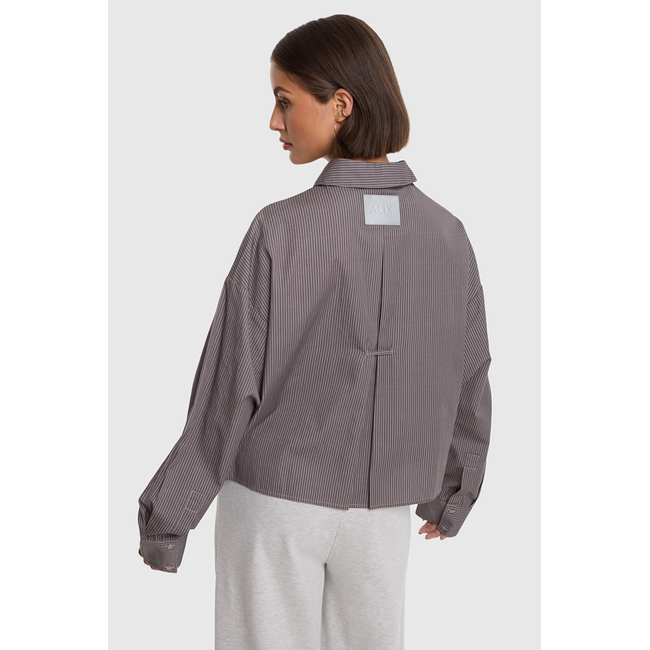 ALIX THE LABEL Woven Stripe Mix Blouse Antracite