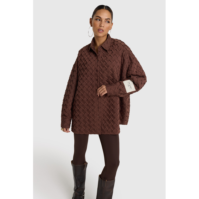 ALIX THE LABEL Woven Pleated Blouse Warm Brown