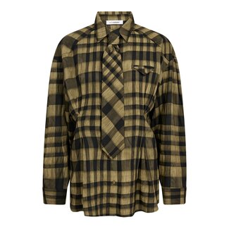 CO'COUTURE Kyel Check Tie Pleat Shirt Army