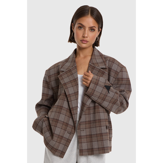 ALIX THE LABEL Woven Cropped Check Blazer