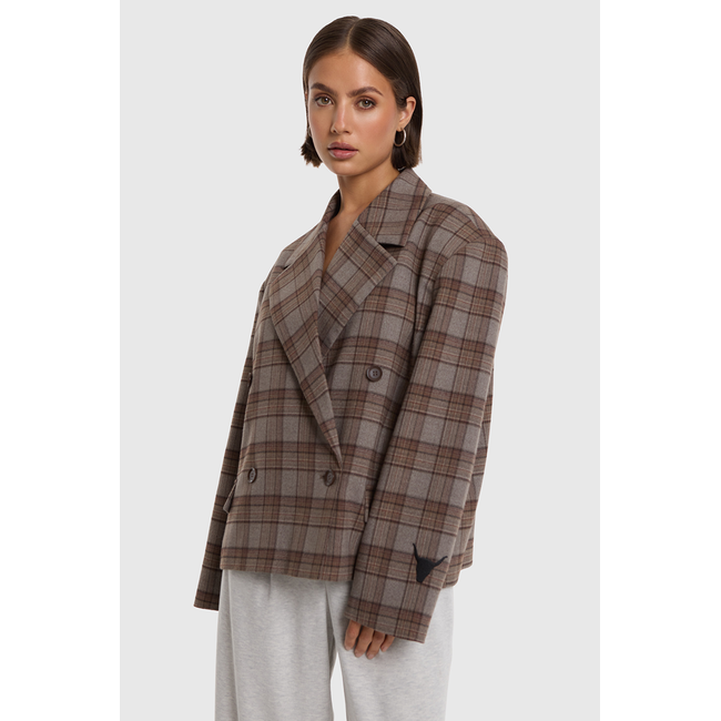 ALIX THE LABEL Woven Cropped Check Blazer