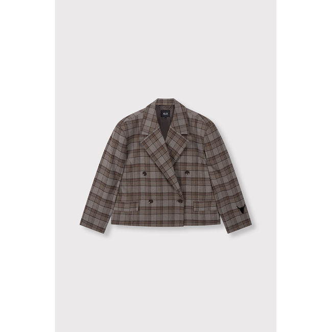 ALIX THE LABEL Woven Cropped Check Blazer