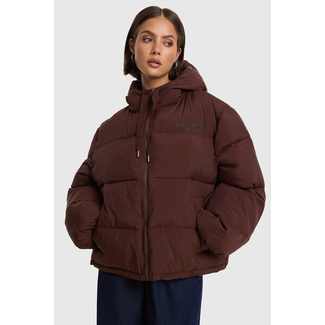 ALIX THE LABEL Woven Puffer Coat Warm Brown